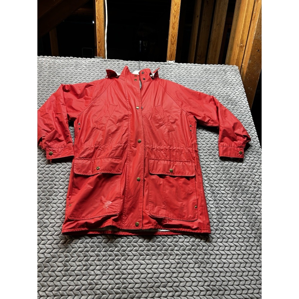 Misty Harbor Raincoat Womens S Red PVC Waterproof Hooded Utility Jacket Y2K